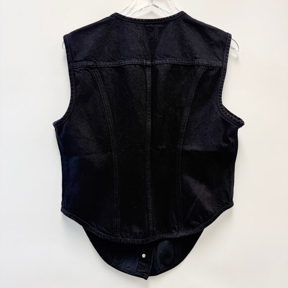 FRAME Black Denim Asymmetric Button Vest Top Sleeveless Sz 10 - Picture 3 of 10
